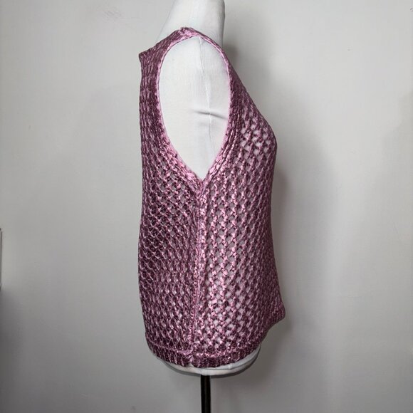 Zara Pink Metallic Crochet Sleeveless Knit Top Women's Size S - Picture 5 of 13